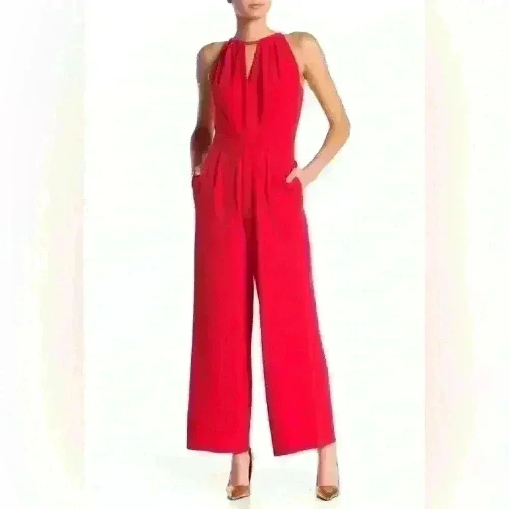 Donna Ricco Red Wide Leg Halter Jumpsuit Size 2 NWT